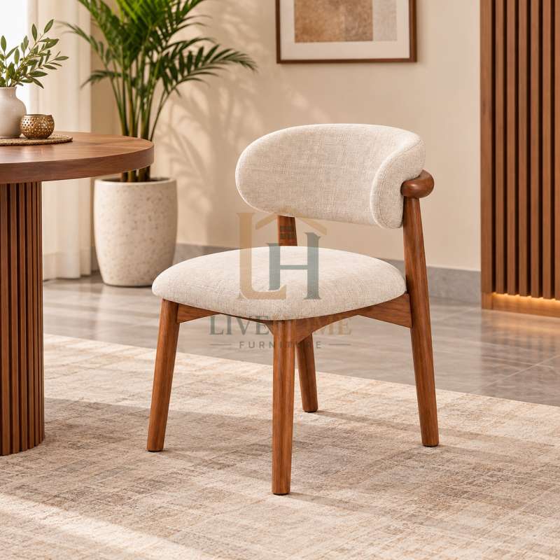 Modern Solid Wood Dining Chair with Upholstered Seat & Back