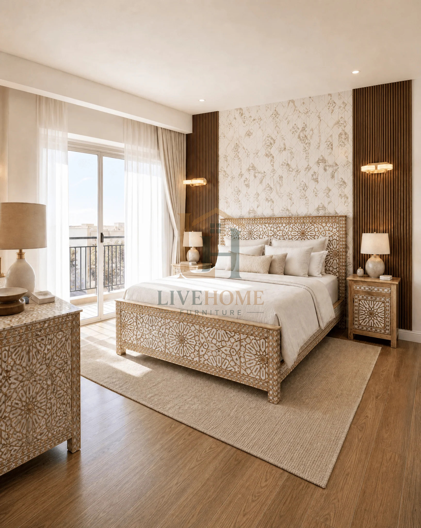 Royal Moroccan Carved Panel Bed