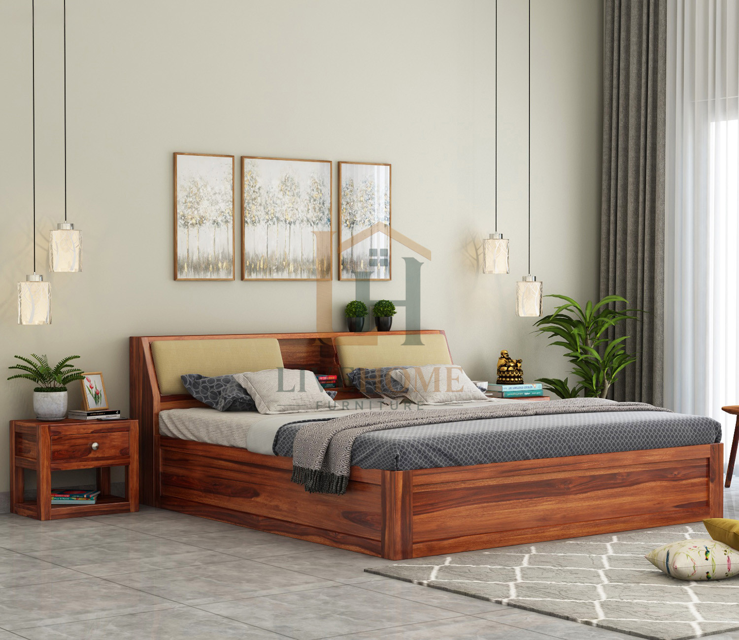 Netra Cousion Sheesham Wood Bed