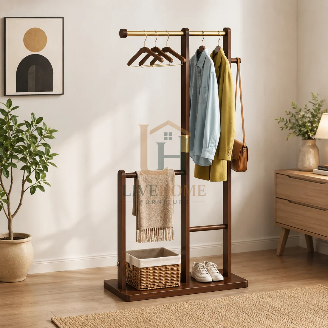luxury wooden cloth rack Modern Organizer for Clothes, Bags & Accessories