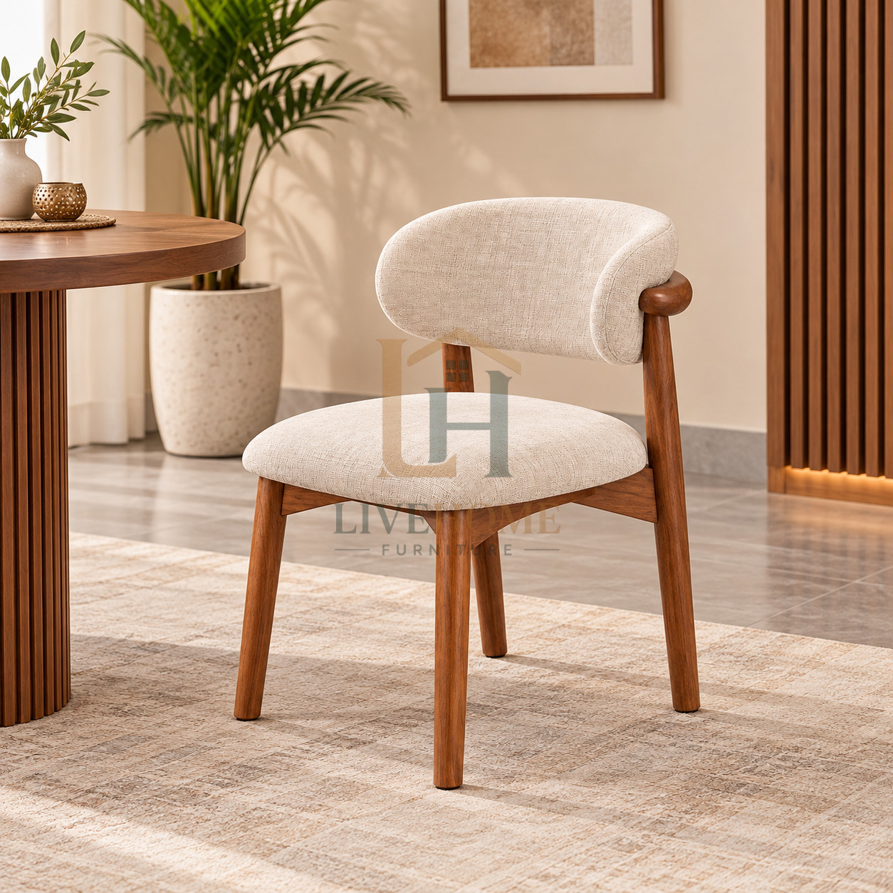 Modern Solid Wood Dining Chair with Upholstered Seat & Back